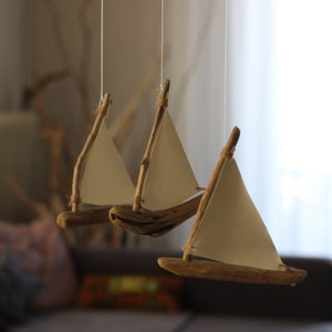 Driftwood Sailboats Mobile Wooden Ships Nautical Nursery Decor Patio / Balcony / Hotel Interior Design Made to Order image 6