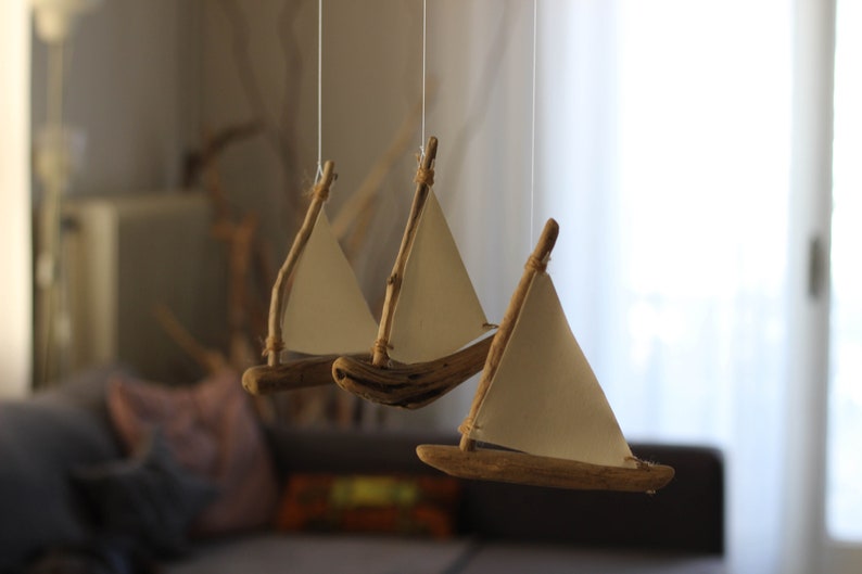 Driftwood Sailboats Mobile Wooden Ships Nautical Nursery Decor Patio / Balcony / Hotel Interior Design Made to Order image 6