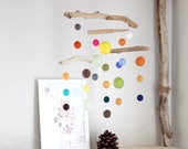 Driftwood and Felt Balls Mobile -- Kinetic Baby Mobile with Colorful Puffed Balls -- Neutral Gender Nursery -- Ready to ship