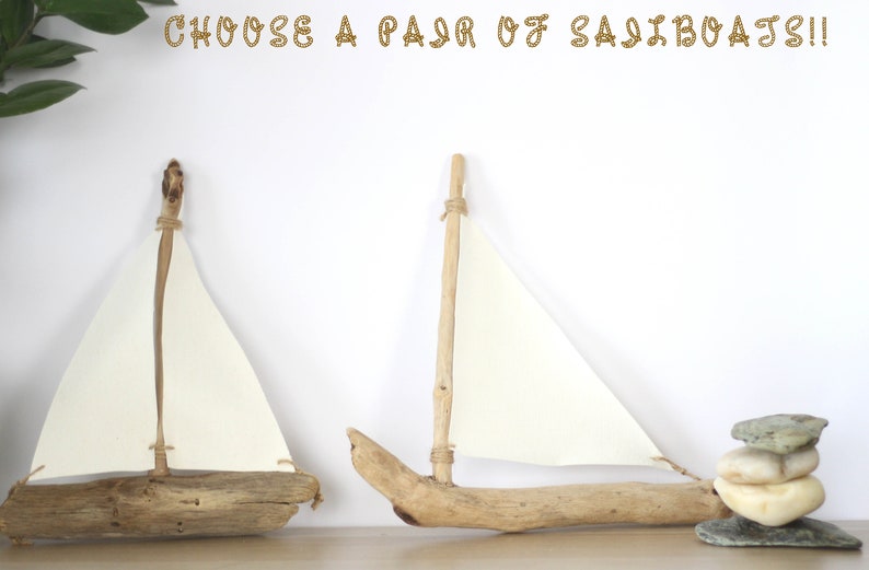 Driftwood Sailboats Pair of 8 Ships Ornaments Nautical Home / Wedding / Office Interior Design Drift Wood Ships Ready to Ship image 1