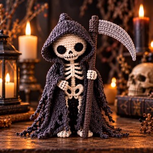 Grim Reaper Crochet Pattern, Skeleton Amigurumi PDF, Halloween Gothic Decor, Spooky DIY Gift