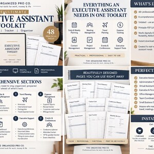 Executive Assistant Toolkit | Administrative Assistant Planner | EA Organizer | Meeting, Travel & Expense Tracker | Digital PDF