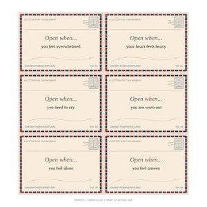 Juego de 24 tarjetas imprimibles "Ábrelas cuando...", notas de ánimo vintage por correo aéreo, descarga digital.