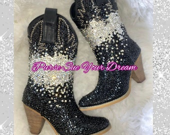 Swarovski Crystal Rhinestone Cowboy Boots - Custom Boots - Swarovski Wedding Cowboy Boots - Rhinestone Bridal Boots - Bling Cowboy Boots