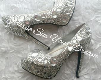 Swarovski Crystal Custom Platform Pumps - Swarovski Crystal Heels - Wedding Shoes - Prom Shoes - Custom Designed Shoes