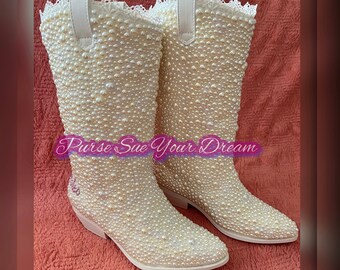 Pearl Cowboy Boots - Custom Pearl Boots -  Pearl Wedding Cowboy Boots - Pearl Boots - Bling Pearl Cowboy Boots - Bride Boots