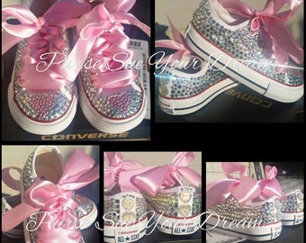 Custom Swarovski Crystal Rhinestone Converse Shoes - Flower Girl - Bridesmaid - Bridal Converse Wedding Shoes