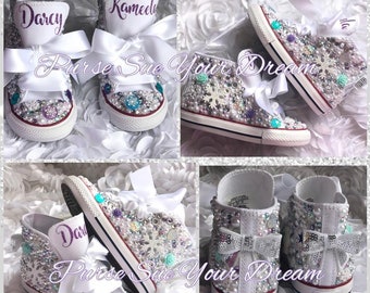 Frozen Swarovski Crystal and Pearl Converse Shoes - Frozen Birthday - Frozen Shoes - Frozen Outfit - Mommy and Me Shoes - Personalized Shoes