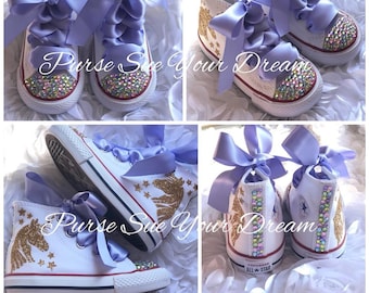Pastellfärgade enhörnings-bling Converse-skor - Enhörningsfödelsedagsfest - Swarovski-kristall Converse - Regnbågsfärgade enhörningsfödelsedagsoutfit - Enhörningsskor