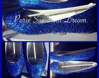 Custom Swarovski Crystal Rhinestone Ballet Flats - Something Blue - Wedding Ballet Flats Bridal Shoes - Bridal Flat - Royal Blue Ballet Flat