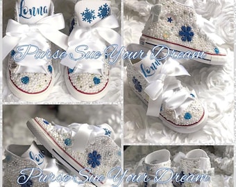 Personalized Frozen Themed Pearl and Swarovski Crystal Converse Shoes - Frozen Birthday - Frozen Birthday - Mommy and Me Shoes - Frozen 2