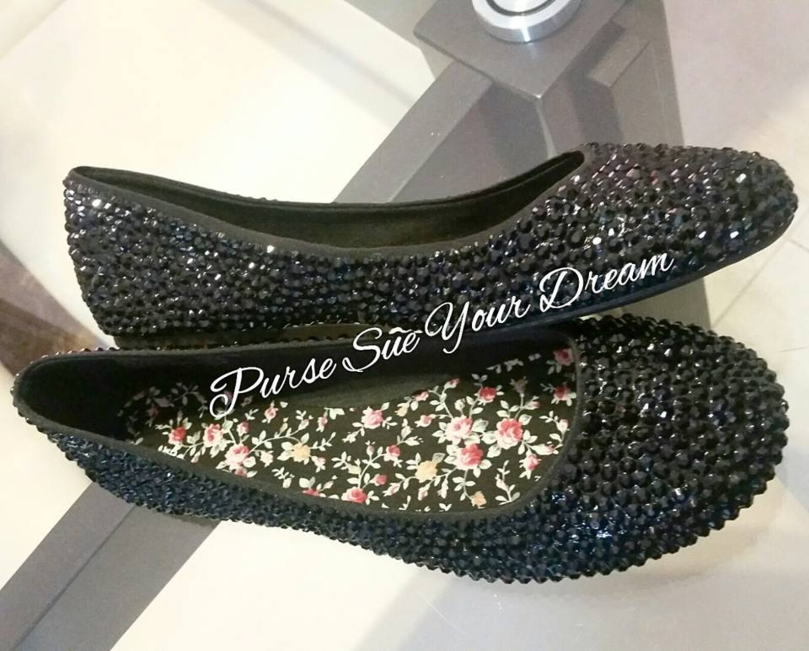 custom jet black swarovski crystal rhinestone ballet flats shoes - wedding flat shoes - swarovski crystal rhinestone shoes