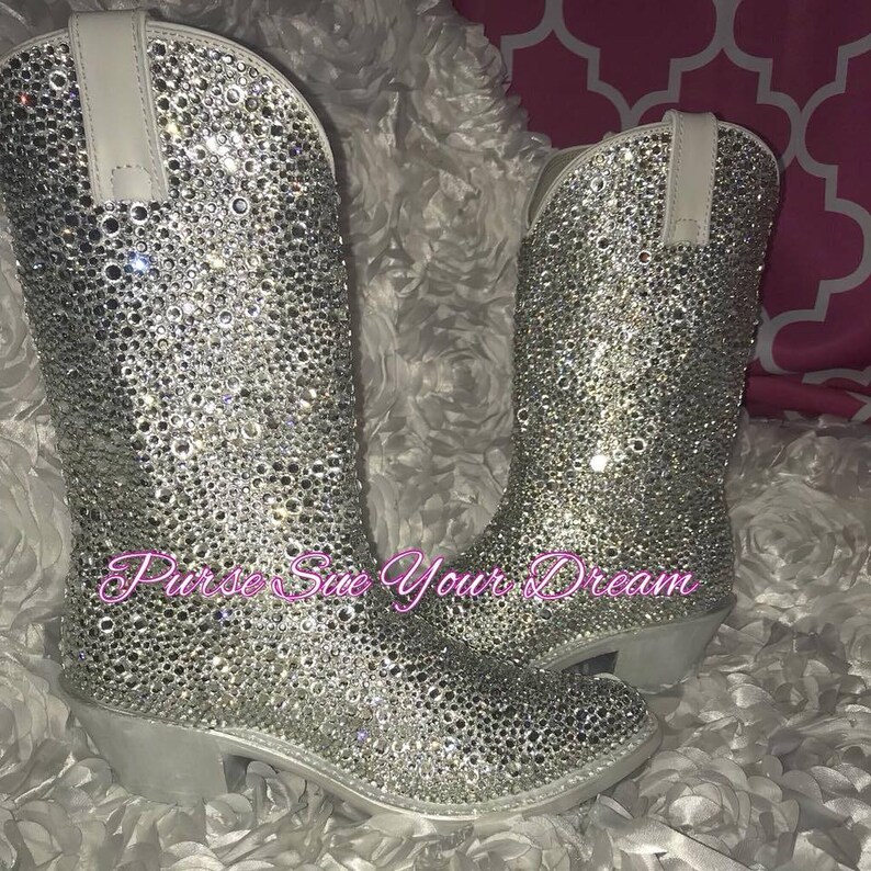 Custom Design Swarovski Crystal Wedding White Cowboy Boots Etsy