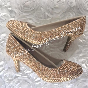 Champagne Color Crystal Rhinestone Bridal Heels Prom/Bridesmaid/Wedding Heel Shoes Swarovski Heels Rhinestone Champagne Pumps image 1