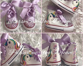 Enhörningsfödelsedagsskor med strass - Enhörningsfödelsedagsfest - Swarovski-kristall Converse - Regnbågsfärgad enhörningsfödelsedagsoutfit - Enhörningsskor