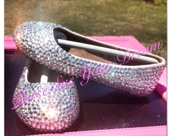 Custom Crystal Rhinestone Ballet Flats - Toddler-Youth Size Swarovski Crystal Shoes  - Wedding Shoes - Flower Girl - Pageant Shoes