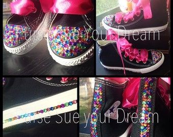 Swarovski Crystal Rhinestone Rainbow Converse Hi Top Chucks - Bling Shoes - Custom Shoes