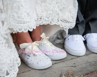Custom Pearl and Crystal Rhinestone Bridal Vans Wedding Shoes - Custom Swarovski Shoes - Pearl Wedding Shoes