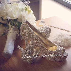 Vintage Inspired Heels Swarovski Gold Crystal Heels Pearls - Etsy