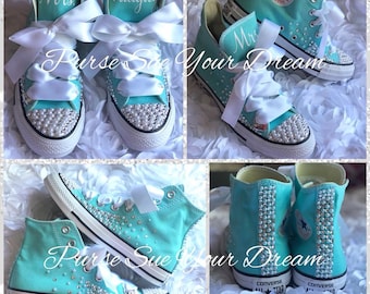 Personalized Pearl and Swarovski Crystal Converse Wedding Shoes - Wedding Converse - Custom Rhinestone Converse - Rhinestone Converse Shoes