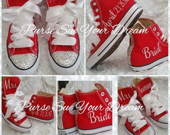 Personalized Custom Bridal Crystal Converse Wedding Shoes - Swarovski Crystal Wedding Shoes - Swarovski Converse Wedding Shoes - Bride To Be
