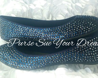 Personalizzati Swarovski Blu marino strass ballerine piatte - Scarpe sposa - matrimonio Flats - parte scarpe sposa - scarpe sposa appartamenti
