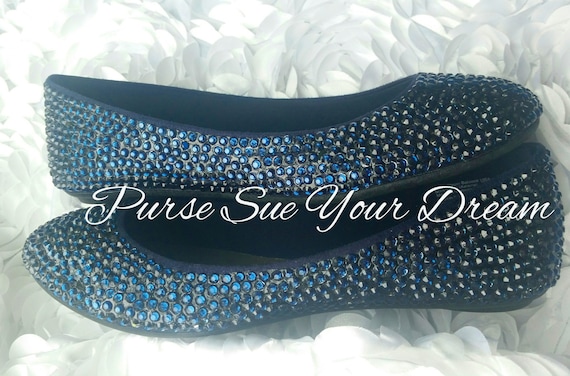 Custom Navy Swarovski Crystal Rhinestone Ballet Flat Shoes - Wedding Shoes - Wedding Flats Shoes - Wedding Party Shoes - Bridal Flats