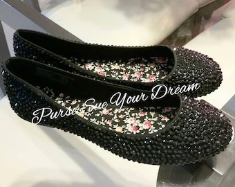 Jet personalizzato nero cristallo di Swarovski Strass Ballerine Scarpe - Scarpe sposa - scarpe di strass Swarovski Crystal