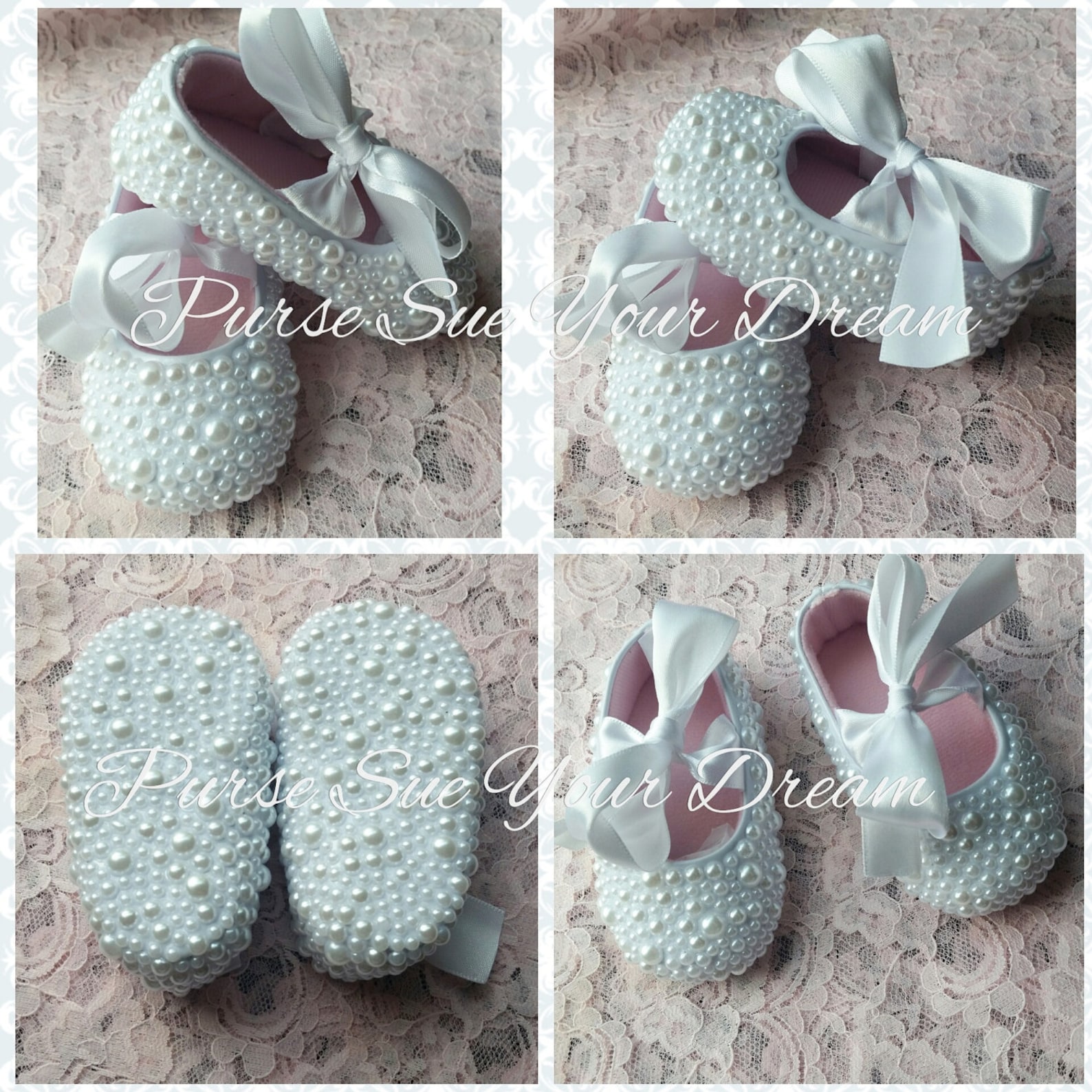 custom pearl designed ballet flats - baptism - baby blessing - wedding shoes - flower girl - christening - custom infant shoes