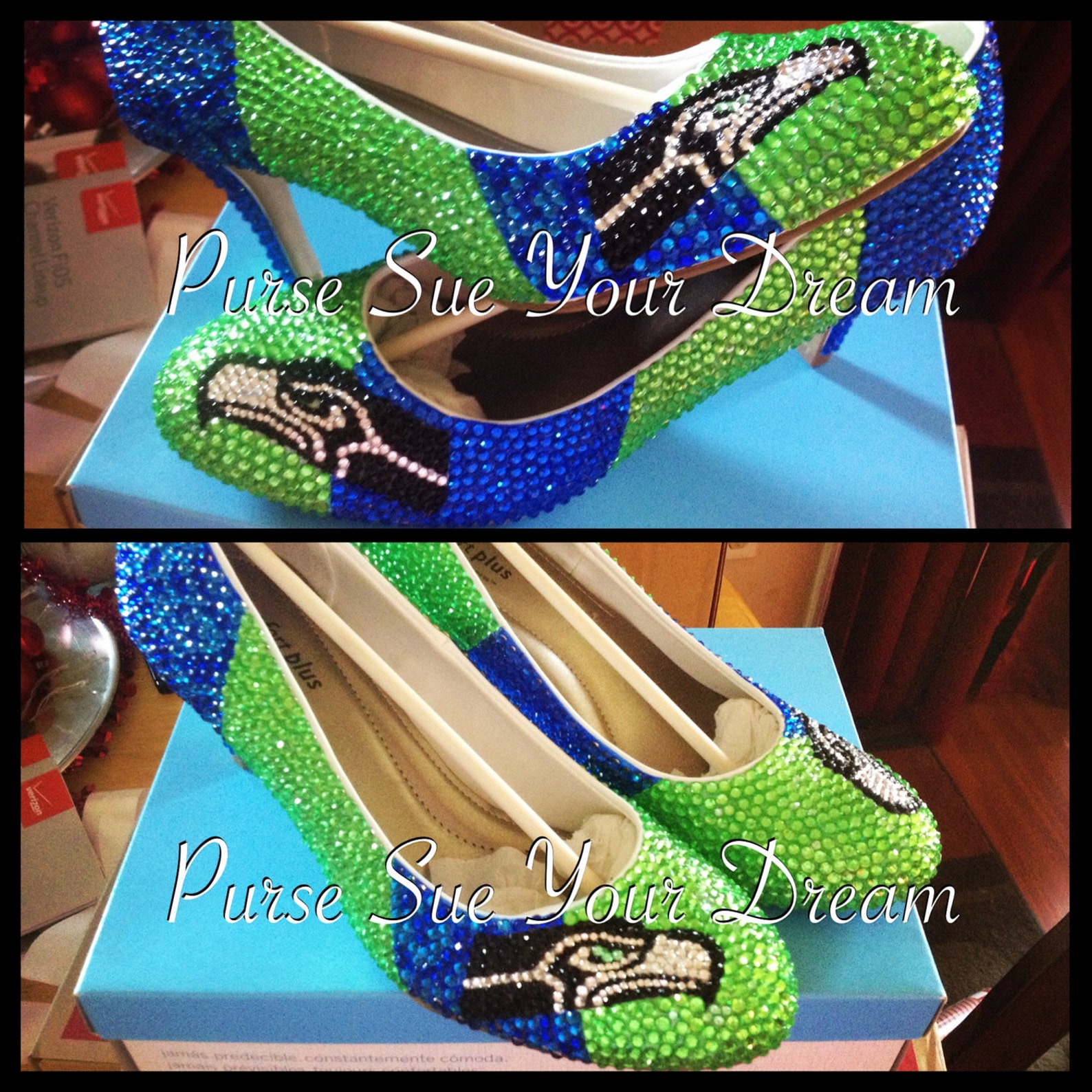 Seattle Seahawks Themed Custom High Heel Shoes Seahawk Etsy