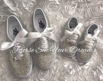 Custom Swarovski Crystal  Bridal Vans - Vans Wedding Shoes - Custom Wedding Shoes - Rhinestone Vans - Flower Girl Shoes - Mommy and Me