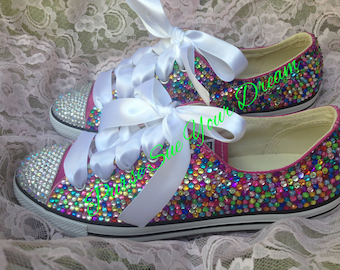 Swarovski Crystal Rhinestone Designed Converse - Wedding Shoes- Pageant Shoes - Custom Converse Shoes - Bridal Shoes