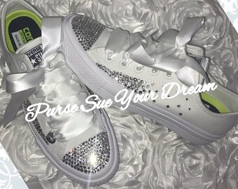 Custom Swarovski Crystal Bridal Converse Wedding Shoes - Swarovski Crystal Wedding Shoes - Swarovski Rhinestone Converse - Bride Shoes