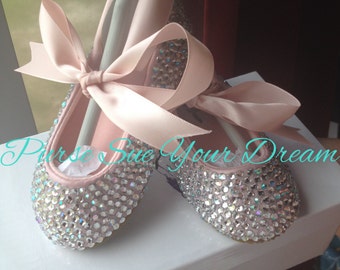 Crystal Rhinestone Ballet Flats Shoes - Wedding- Pageant -Christening - Baptism - Flower Girl - Junior Bride - Toddler and Youth Size Shoe