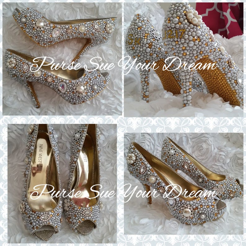 Vintage Inspired Heels Swarovski Gold Crystal Heels Pearls - Etsy