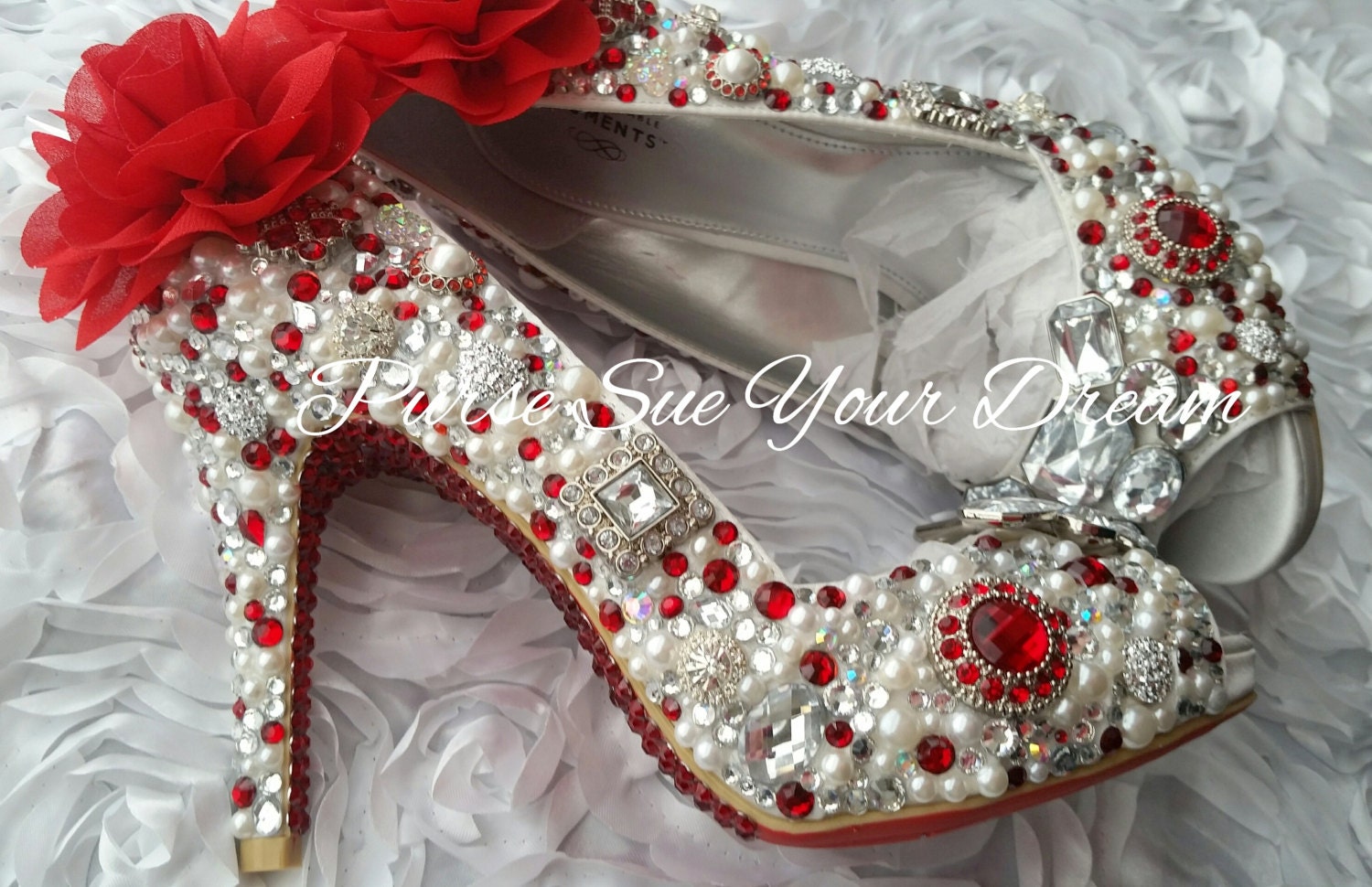 Custom Vintage Inspired Heels Red Swarovski Crystal Heels | Etsy
