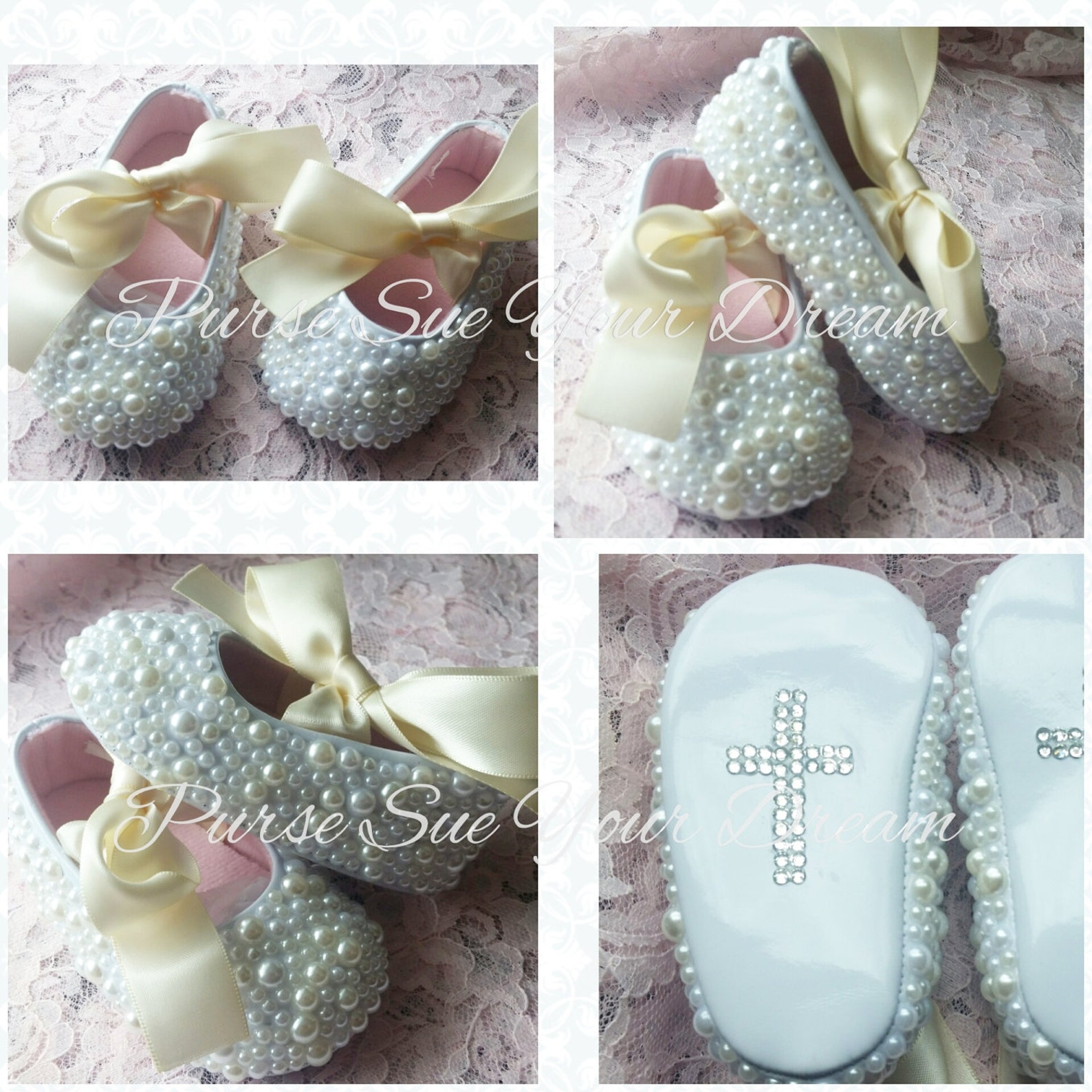 custom pearl designed ballet flats - baptism - baby blessing - wedding shoes - flower girl - christening - custom infant shoes