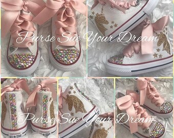 Enhörningsskor Converse - Enhörningsfödelsedag - Swarovski-kristall Converse - Regnbågsfärgad enhörningsfödelsedagströja - Enhörningsskor - Första födelsedagen