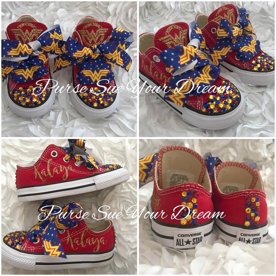 Girls Blinged Wonder Woman Converse Sneakers