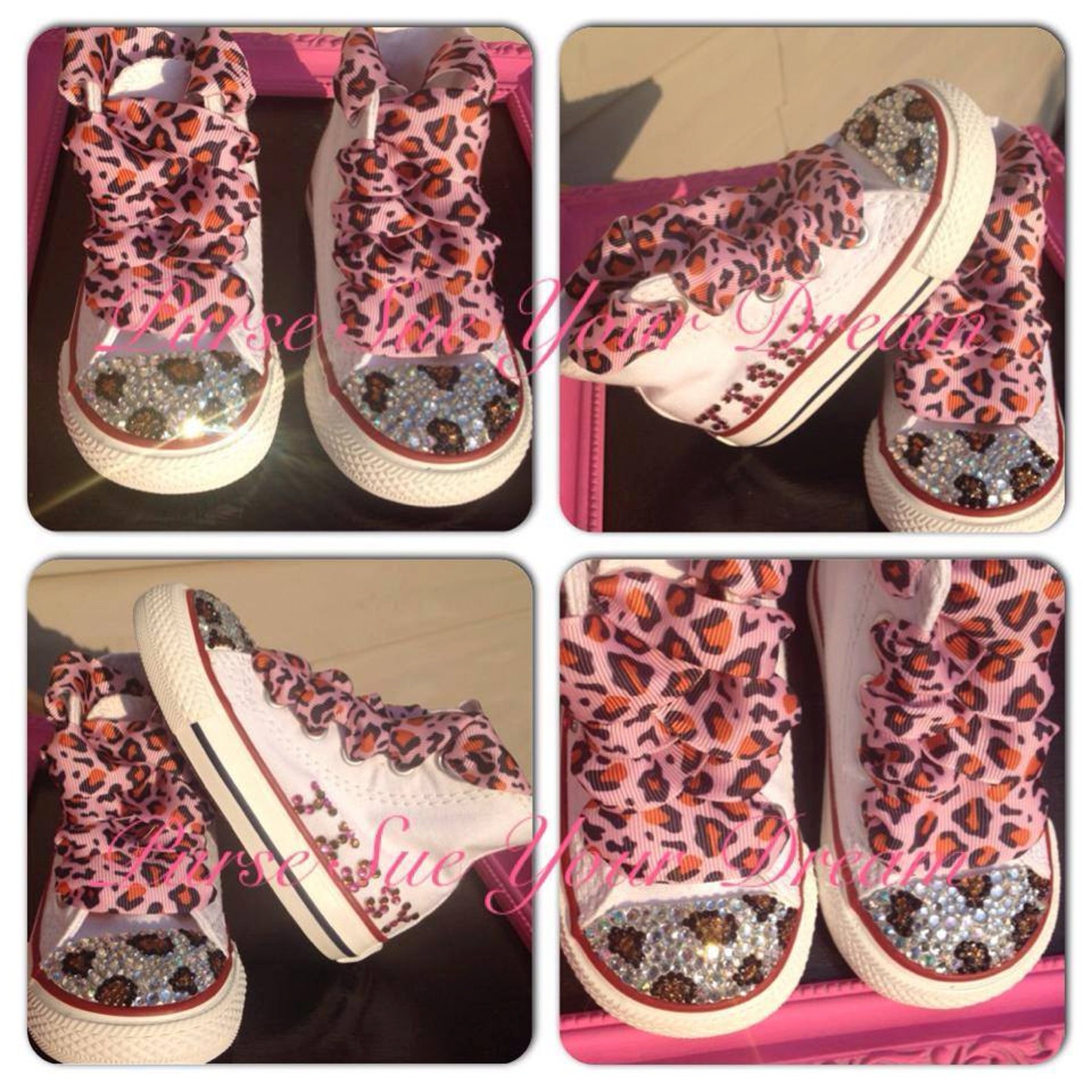 Leopard Crystal Rhinestone Converse Bling Converse Etsy
