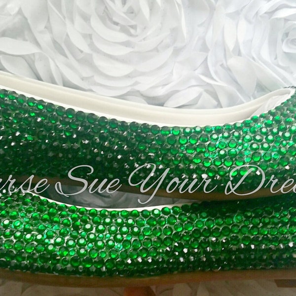 Emerald Green Crystal Rhinestone Ballet Flats Shoes - Custom Wedding Flat Shoes - Swarovski Crystal Rhinestone Shoes - Green Wedding Color
