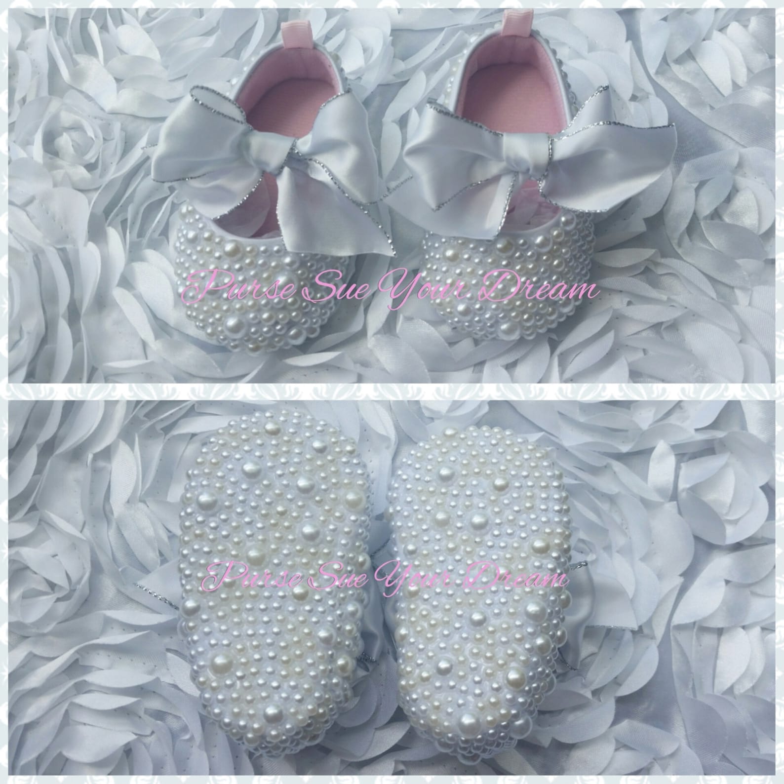custom pearl designed ballet flats - baptism - baby blessing - wedding shoes - flower girl - christening - custom infant shoes