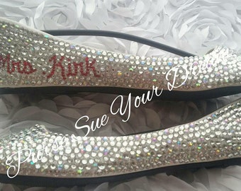 Swarovski Crystal Bridal Ballet Flat Wedding Shoes With Name Crystal Monogram - Custom Wedding Shoes - Rhinestone Shoes - Bride To Be