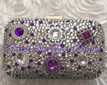 Vintage Amethyst Purple Custom Bridal Swarovski Crystal Clutch Handbag - Swarovski Crystal Wedding Handbag  - Swarovski Bridal Purse