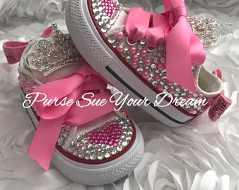 Swarovski Crystal Designed Princess Converse Shoes - Bling Shoes - Princess Converse Shoes - Flower Girl Shoes - First Birthday Shoes