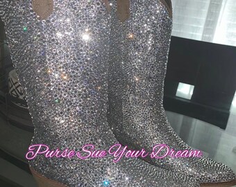 Custom Design Swarovski Crystal Wedding Cowboy Boots - Custom Boots - Swarovski Wedding Cowboy Boots - Rhinestone Bridal Boots