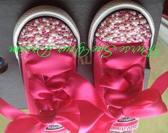 Swarovski Crystal Rhinestone And Pearl Designed Converse - Pageant Shoes - Birthday Outfit - Custom Converse - Pearl and Swarovski Converse