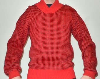 Mens Vintage Nordic Fisherman Chunky Knit Winter Sweater by Petersen & Dekke sz L, Red