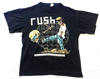 Very Rare Pushead Designed 'Domino Boy' RUSH Roll The Bones Tour T-shirt Size L Vintage 1990s