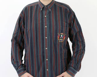 True Vintage 1990s Long Sleeve Striped MICKEY MOUSE Disney Button Up Shirt